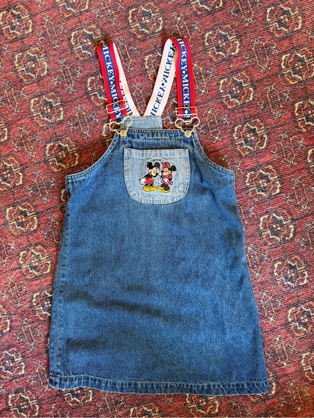 Vintage denim Kids overalls Dress with Mickey Mouse